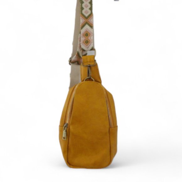 Plenty of Pattern Handbags - Yellow Vegan Leather Crossbody Bag | Guitar Strap NWT
